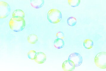 背景素材_水彩_シャボン玉_空