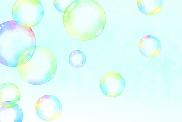 背景素材_水彩_シャボン玉_空