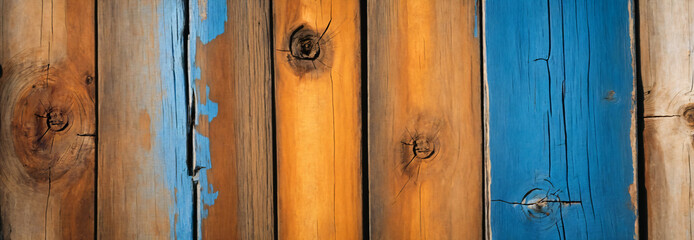 Vintage countryside scene - azure wooden panels.