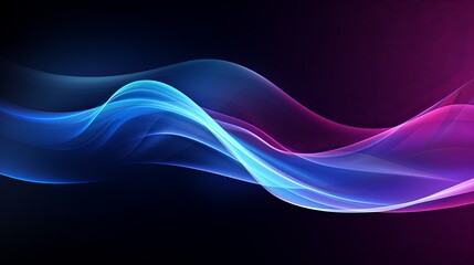 Dark abstract background with glowing wave. Shiny moving lines design element. Modern purple blue gradient flowing wave lines. Futuristic technology concept.