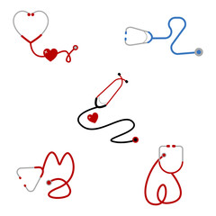 Medical Stethoscope Icons Set. Isolated On White Background. Vector Illustration