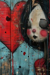 Heart Portrait Street Art Mural, Valentines Day Painting, Romantic Greeting Card Design, Love and Romance Graffiti Artwork