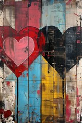 Two Hearts Street Art Mural, Valentines Day Painting, Romantic Greeting Card Design, Love and Romance Graffiti Artwork