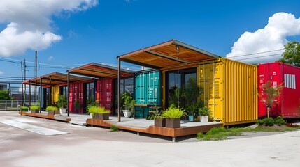 Fototapeta na wymiar Eco-Friendly Refurbished Shipping Container Community Building Designs