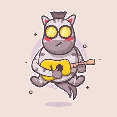 cool zebra animal character mascot playing guitar isolated cartoon