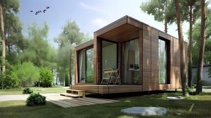 Sleek Timber Dwelling: Crafting Contemporary Design in a Tiny Wooden Container House