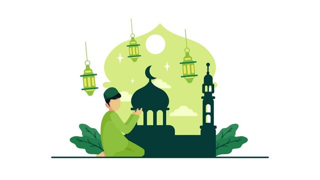 Animated young boy praying to god. Ramadan kareem activities Suitable for ramadan activity,
moslem education, banner and poster.