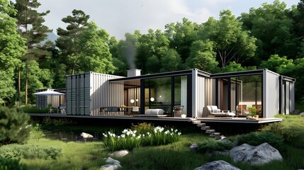 Serenity in Style: Modern Shipping Container Home Design Amidst Nature's Beauty
