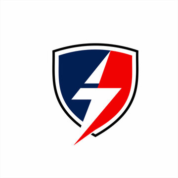 Shield logo design with thunderbolt number 7 concept.