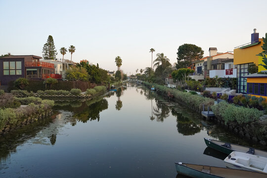 Venice Beach and Venice Canals, Los Angeles, California, during the sunset