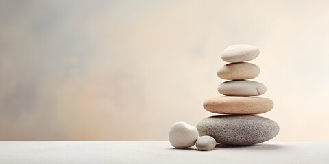 Conceptual  of Zen Balance. Pile of Pebbles on the Boardwalk on the Beach Day Spa Mind Body and Soul.