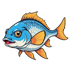 cartoon blue sea fish, Transparent background, Perfect for stickers and clothes