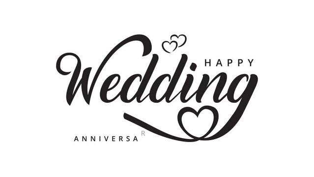 isolated calligraphy of happy wedding anniversary animated with black color	