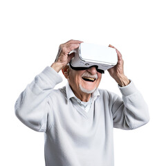 Playful Senior in VR Goggles, Elderly Portrait