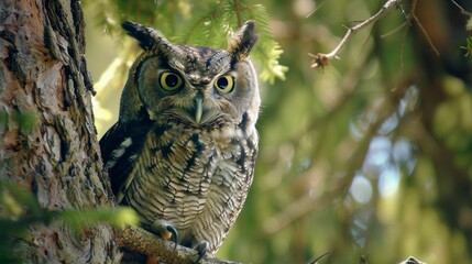 Owl of the Night - Intense Focus on Surroundings AI Generated.