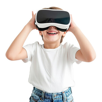 Immersive VR Experience, Joyful Child in Virtual Reality Glasses Banner