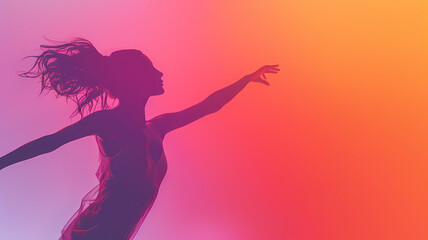 Fototapeta na wymiar Silhouette of a Dancer Leaping Gracefully Against a Vibrant Backdrop