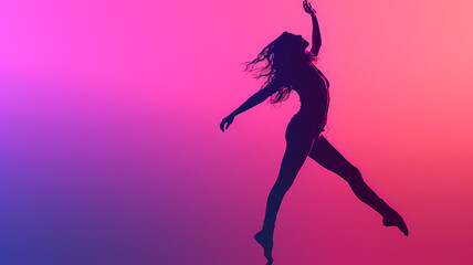 Fototapeta na wymiar Silhouette of a Dancer Leaping Gracefully Against a Vibrant Backdrop