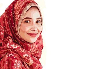 Asian Muslim woman wearing smiling to give greeting during Ramadan and Eid Al Fitr celebration over white background - generative ai