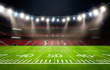 American football field  50 yards line in stadium