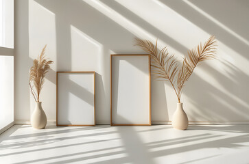 Minimalist Room Featuring an Empty Frame, Serenity in Simplicity.