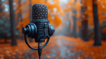 microphone and headphones with podcast cover image