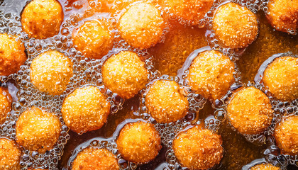 cheese ball, deep-fried cheese ball in boiling oil, seamless background, food background