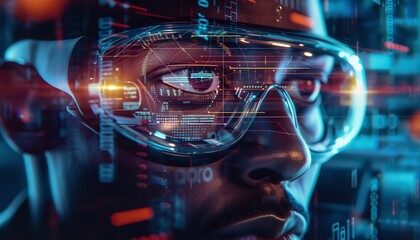 A man exploring virtual reality, immersive business experience.