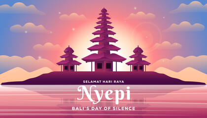 Nyepi Bali's day of silence horizontal banner illustration in gradient - obrazy, fototapety, plakaty