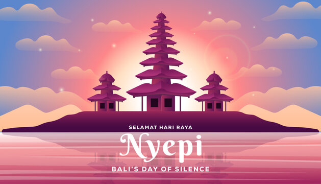Nyepi Bali's day of silence horizontal banner illustration in gradient
