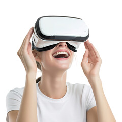 Virtual Reality Woman, Smiling Female in Modern VR Glasses