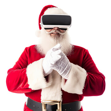 Festive Santa Claus in VR Glasses, Happy Christmas Holiday Concept