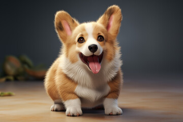 Portrait of a cute puppy corgy dog sitting happily 