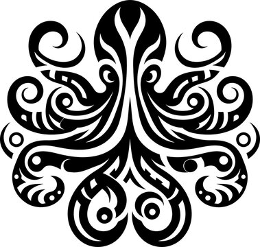 modern tribal tattoo octopus, abstract line art of animals, minimalist contour. Vector

