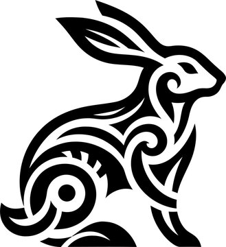 modern tribal tattoo rabbit, abstract line art of animals, minimalist contour. Vector

