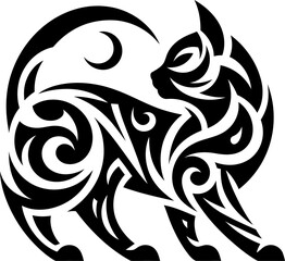 modern tribal tattoo cats, abstract line art of cats and big cats, minimalist contour. Vector