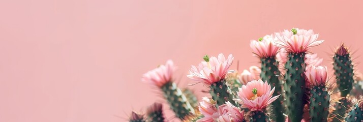 Desert cactus flowers - colorful petals from flowering southwestern cacti plants with copy space.
