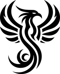 modern tribal tattoo phoenix, abstract line art of mythology creatures, fantasy, minimalist contour. Vector