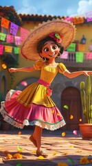Cinco de Mayo concept for Mexican American holiday. Woman wearing western Mariachi cowboy gear and sombrero 