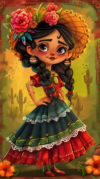 Cinco de Mayo concept for Mexican American holiday. Woman wearing western Mariachi cowboy gear and sombrero 
