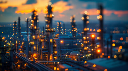 Fototapeta na wymiar industrial night view, carbon storage plant, Carbon capture and storage facilities, chemical refinery