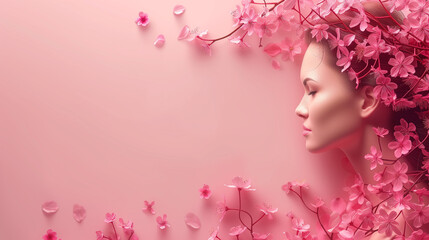 international Women's day background with copy space, woman day holiday, woman on a pink background
