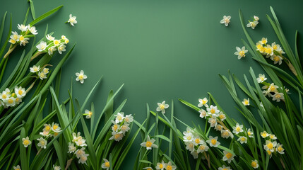 spring grass and flowers,banner background with spring flowers and copy space 