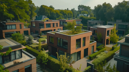 Fototapeta na wymiar Dutch Suburban area with modern family houses, Street with modern family houses in urban suburb in the Netherlands
