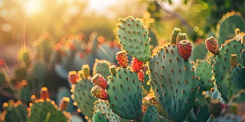 Deurstickers Prickly Pear cactus during harvest season with the bright afternoon sun shining. © Brian