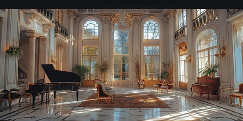 Interior of a luxury mansion - real estate for the ultra wealthy one percent. Empty interior - obrazy, fototapety, plakaty