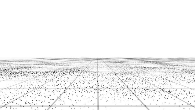 Abstract black dots wave and moving grid on white background. Futuristic particle and grid move on a white background. Abstract background