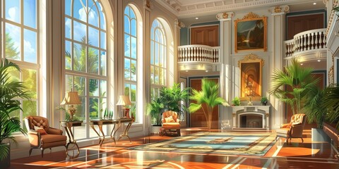 Interior of an upper class mansion - luxury and opulence for the ultra wealthy - obrazy, fototapety, plakaty
