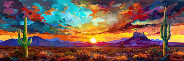 Colorful Arizona sunset in the desert - obrazy, fototapety, plakaty