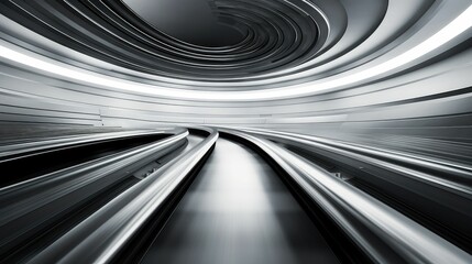 Railway Track Motion Background: Silver Train Transportation in Blur